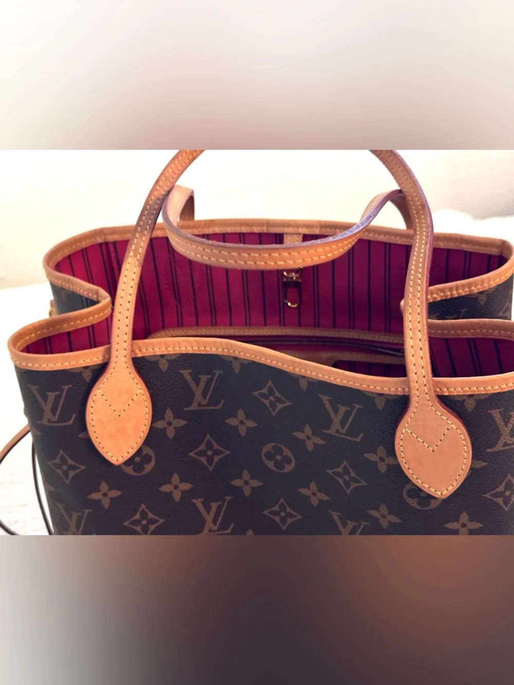 Louis Vuitton Brown Monogram Canvas Neverfull PM Tote with Magenta Interior - Picture 6 of 15